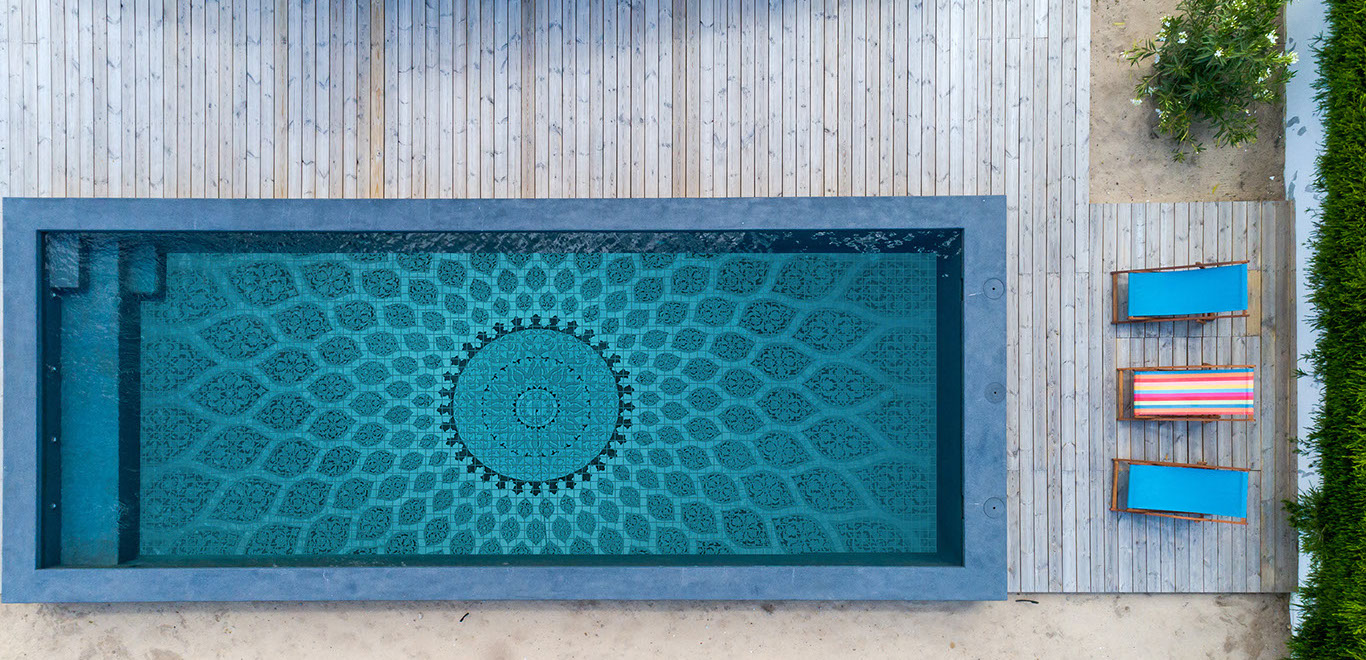 black pool mosaic tile and design geometric